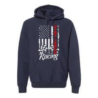 American Flag Dirt Track Racing Car Bike Driver Back Print Premium Hoodie