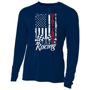 American Flag Dirt Track Racing Car Bike Driver Back Print Cooling Performance Long Sleeve Crew