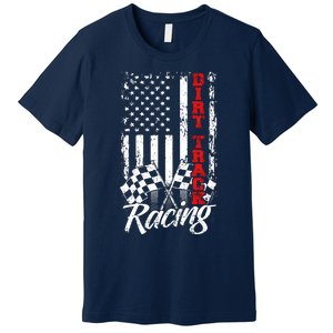 American Flag Dirt Track Racing Car Bike Driver Back Print Premium T-Shirt