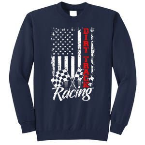 American Flag Dirt Track Racing Car Bike Driver Back Print Tall Sweatshirt