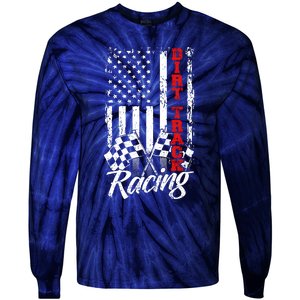 American Flag Dirt Track Racing Car Bike Driver Back Print Tie-Dye Long Sleeve Shirt