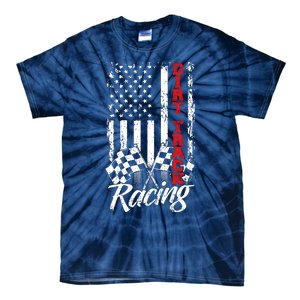 American Flag Dirt Track Racing Car Bike Driver Back Print Tie-Dye T-Shirt