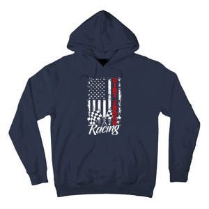 American Flag Dirt Track Racing Car Bike Driver Back Print Tall Hoodie