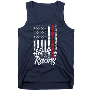 American Flag Dirt Track Racing Car Bike Driver Back Print Tank Top