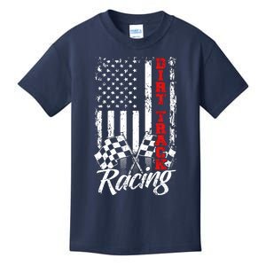 American Flag Dirt Track Racing Car Bike Driver Back Print Kids T-Shirt