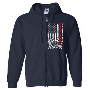 American Flag Dirt Track Racing Car Bike Driver Back Print Full Zip Hoodie