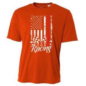 American Flag Dirt Track Racing Car Bike Driver Racer Gift Cooling Performance Crew T-Shirt