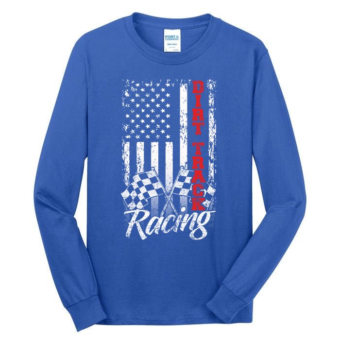 American Flag Dirt Track Racing Car Bike Driver Racer Gift Tall Long Sleeve T-Shirt