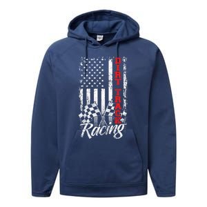 American Flag Dirt Track Racing Car Bike Driver Racer Gift Performance Fleece Hoodie