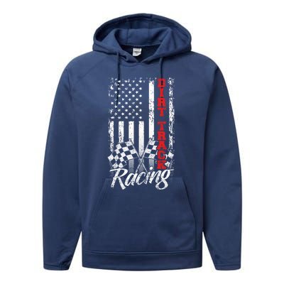 American Flag Dirt Track Racing Car Bike Driver Racer Gift Performance Fleece Hoodie