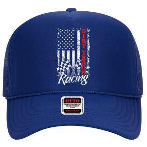 American Flag Dirt Track Racing Car Bike Driver Racer Gift High Crown Mesh Back Trucker Hat