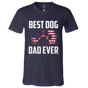 American Flag Dog Dad Owner Best Dog Dad Ever Fathers Day V-Neck T-Shirt