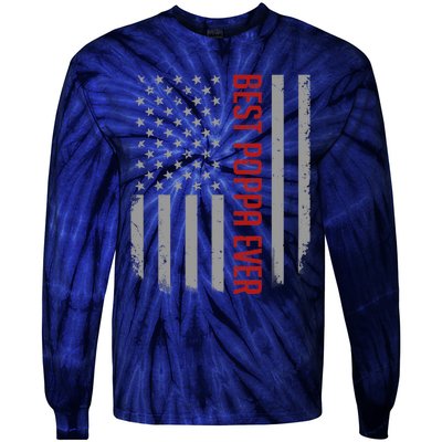 American Flag Dad Gift For Fathers day Best Poppa Ever Tie-Dye Long Sleeve Shirt