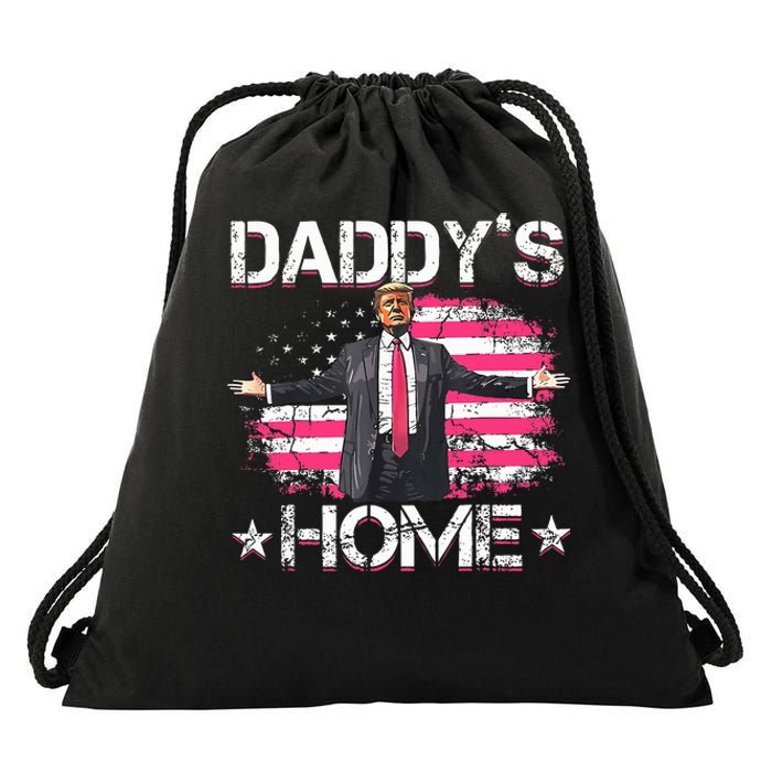 American Flag DaddyS Home Trump 2024 Patriotic Drawstring Bag