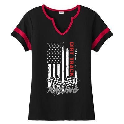 American Flag Dirt Track Racing Car Bike Driver Racer Gifts Ladies Halftime Notch Neck Tee