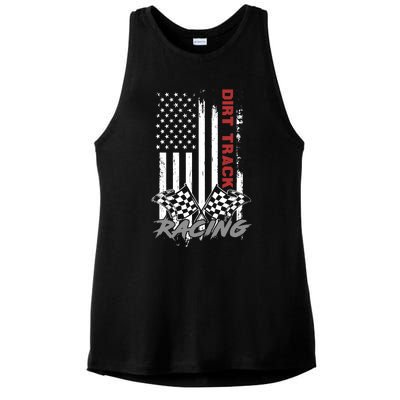 American Flag Dirt Track Racing Car Bike Driver Racer Gifts Ladies PosiCharge Tri-Blend Wicking Tank