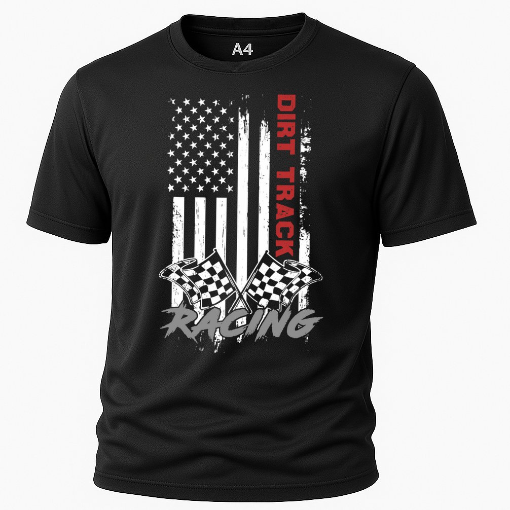 American Flag Dirt Track Racing Car Bike Driver Racer Gifts Cooling Performance Crew T-Shirt