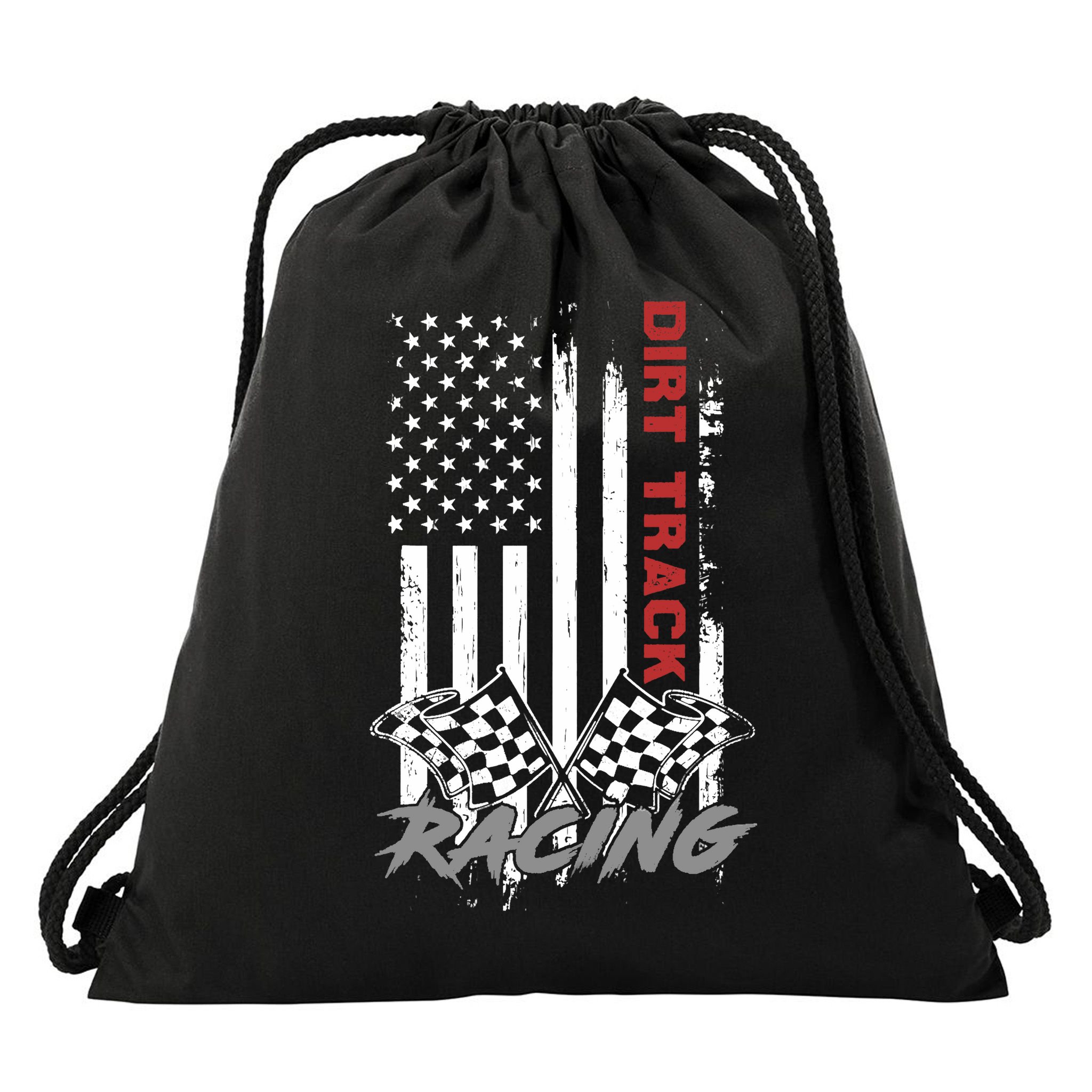 American Flag Dirt Track Racing Car Bike Driver Racer Gifts Drawstring Bag