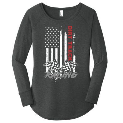 American Flag Dirt Track Racing Car Bike Driver Racer Gifts Women's Perfect Tri Tunic Long Sleeve Shirt