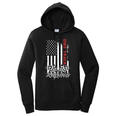 American Flag Dirt Track Racing Car Bike Driver Racer Gifts Women's Pullover Hoodie