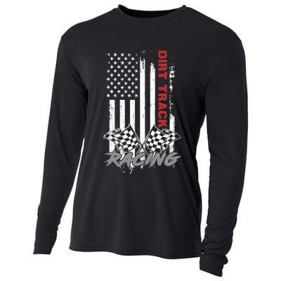 American Flag Dirt Track Racing Car Bike Driver Racer Gifts Cooling Performance Long Sleeve Crew