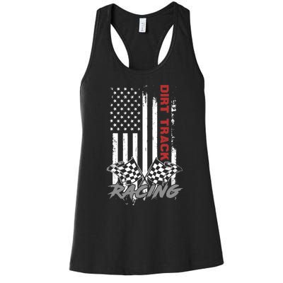 American Flag Dirt Track Racing Car Bike Driver Racer Gifts Women's Racerback Tank