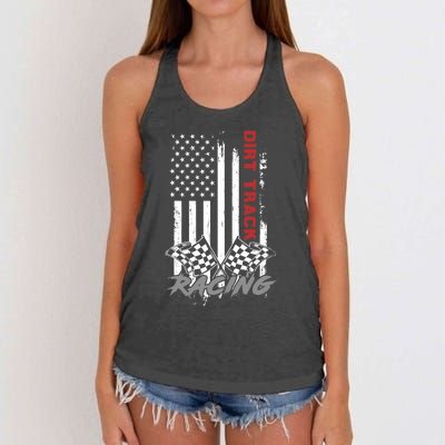 American Flag Dirt Track Racing Car Bike Driver Racer Gifts Women's Knotted Racerback Tank