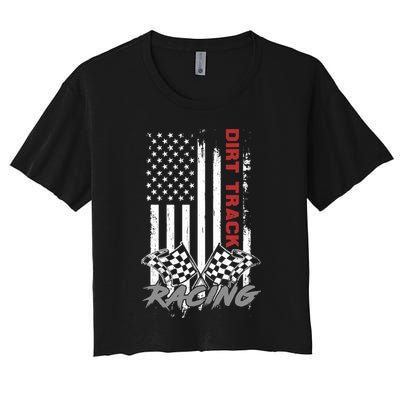 American Flag Dirt Track Racing Car Bike Driver Racer Gifts Women's Crop Top Tee