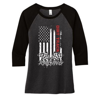 American Flag Dirt Track Racing Car Bike Driver Racer Gifts Women's Tri-Blend 3/4-Sleeve Raglan Shirt