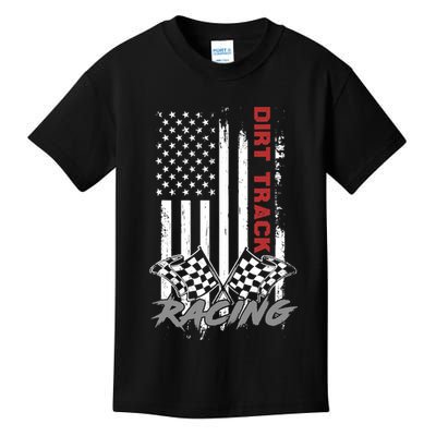 American Flag Dirt Track Racing Car Bike Driver Racer Gifts Kids T-Shirt