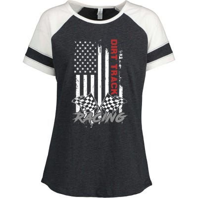 American Flag Dirt Track Racing Car Bike Driver Racer Gifts Enza Ladies Jersey Colorblock Tee