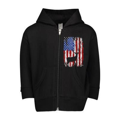 American Flag Deer Hunters Deer on American Flag Toddler Zip Fleece Hoodie