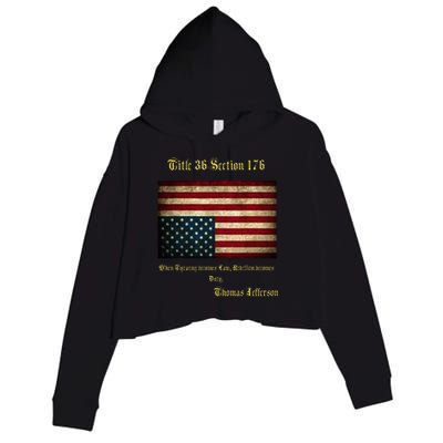 American Flag Distress Upside Down Thomas Jefferson Patriot Crop Fleece Hoodie