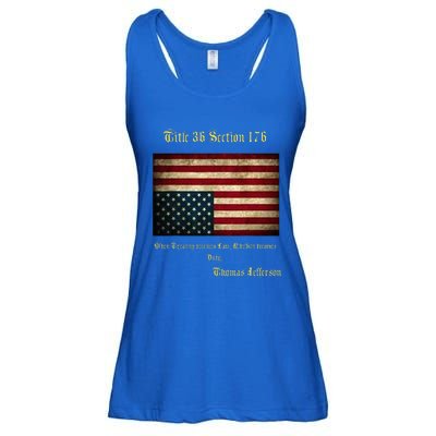 American Flag Distress Upside Down Thomas Jefferson Patriot Ladies Essential Flowy Tank