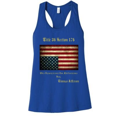 American Flag Distress Upside Down Thomas Jefferson Patriot Women's Racerback Tank