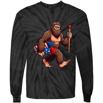 Assistant Fireworks Director 4th July Party Bigfoot Funny Tie-Dye Long Sleeve Shirt