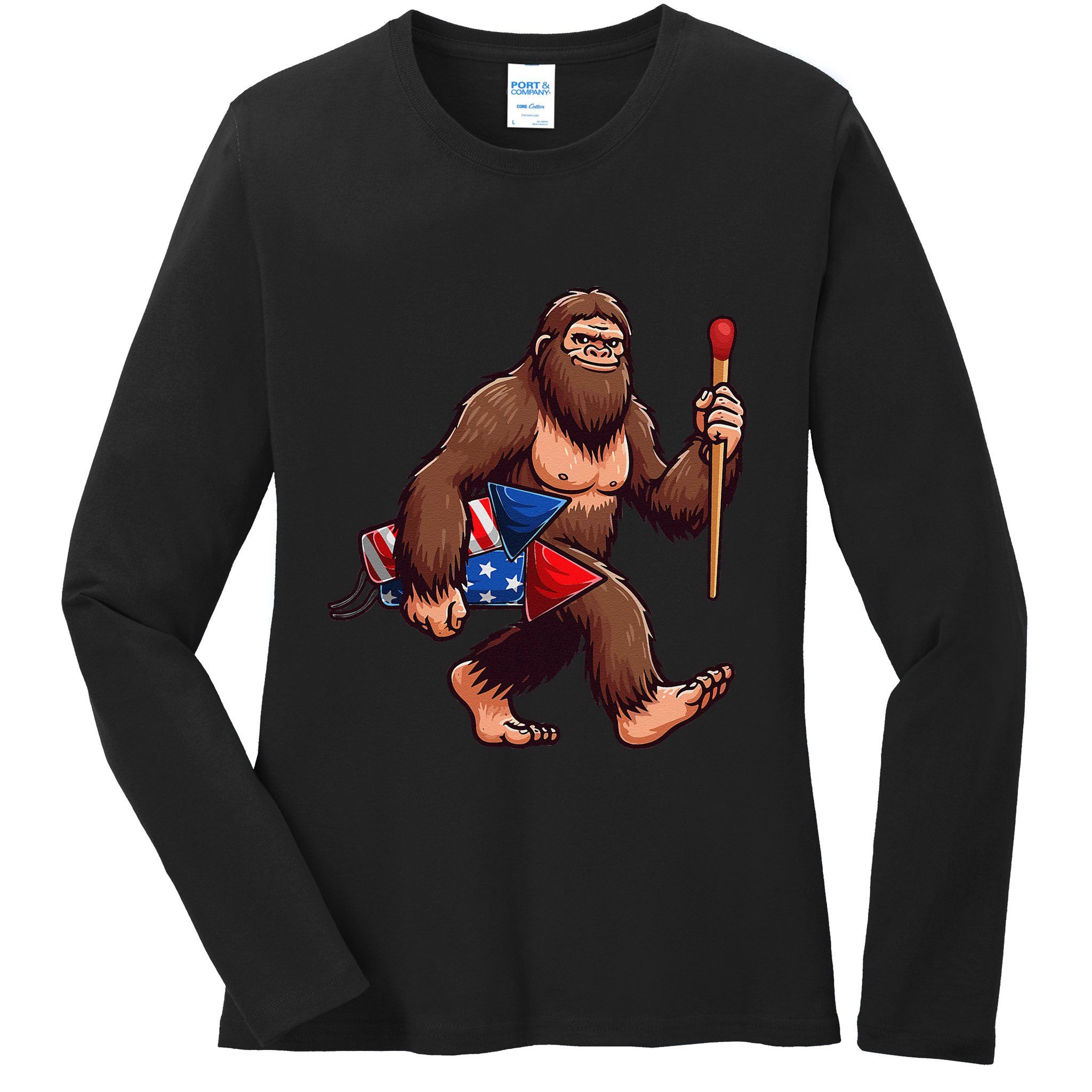 Assistant Fireworks Director 4th July Party Bigfoot Funny Ladies Long Sleeve Shirt