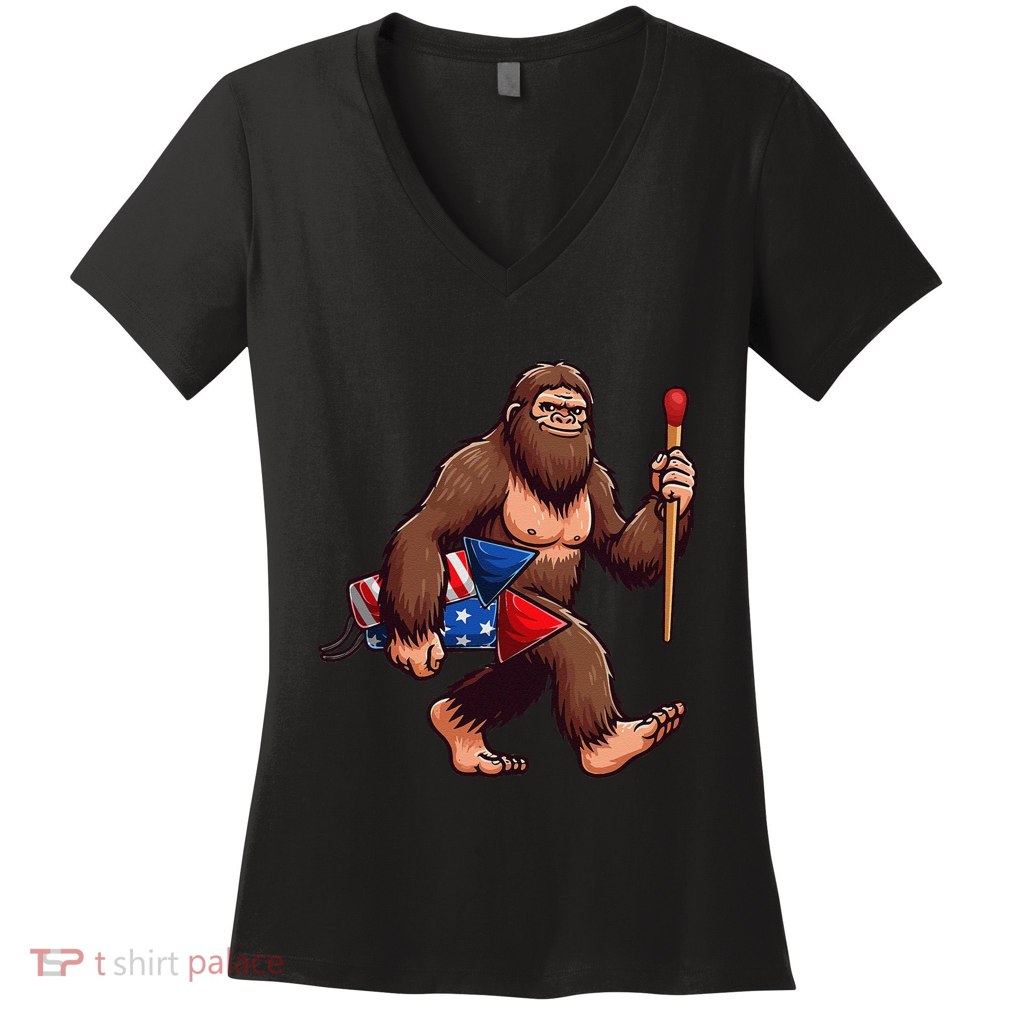 Assistant Fireworks Director 4th July Party Bigfoot Funny Women's V-Neck T-Shirt