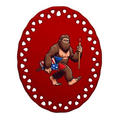 Assistant Fireworks Director 4th July Party Bigfoot Funny Ceramic Oval Ornament