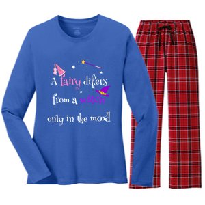 A Fairy Differs From A Witch Funny Fairy Mom Witch Great Gift Women's Long Sleeve Flannel Pajama Set 