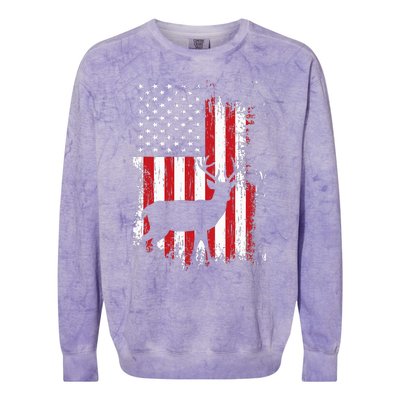 American Flag Deer Hunting Distressed Usa Colorblast Crewneck Sweatshirt