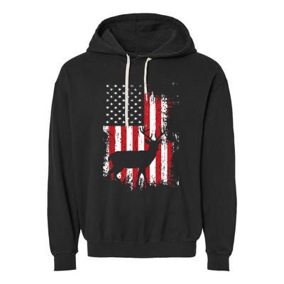 American Flag Deer Hunting Distressed Usa Garment-Dyed Fleece Hoodie