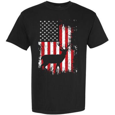 American Flag Deer Hunting Distressed Usa Garment-Dyed Heavyweight T-Shirt