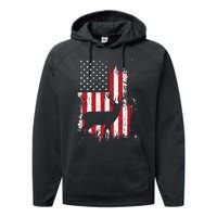 American Flag Deer Hunting Distressed Usa Performance Fleece Hoodie