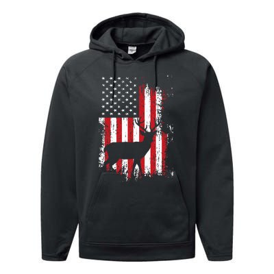 American Flag Deer Hunting Distressed Usa Performance Fleece Hoodie