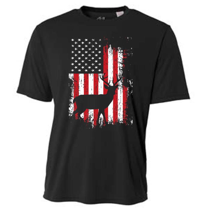 American Flag Deer Hunting Distressed Usa Cooling Performance Crew T-Shirt