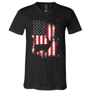 American Flag Deer Hunting Distressed Usa V-Neck T-Shirt