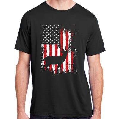 American Flag Deer Hunting Distressed Usa Adult ChromaSoft Performance T-Shirt