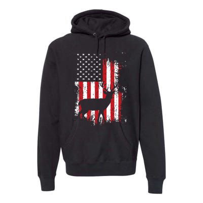 American Flag Deer Hunting Distressed Usa Premium Hoodie