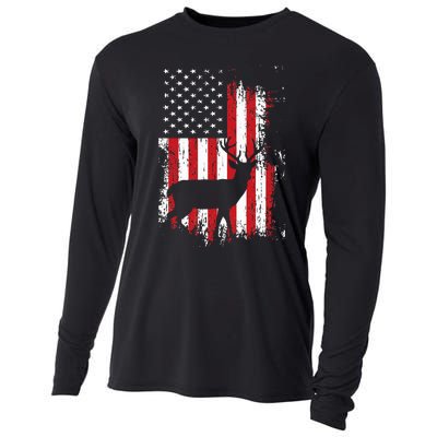 American Flag Deer Hunting Distressed Usa Cooling Performance Long Sleeve Crew